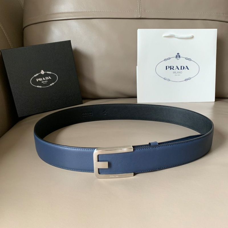 Prada Napa Leather Belt In Blue/Silver