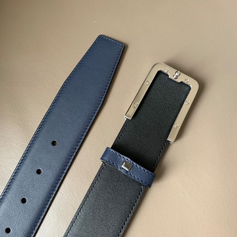 Prada Napa Leather Belt In Blue/Silver