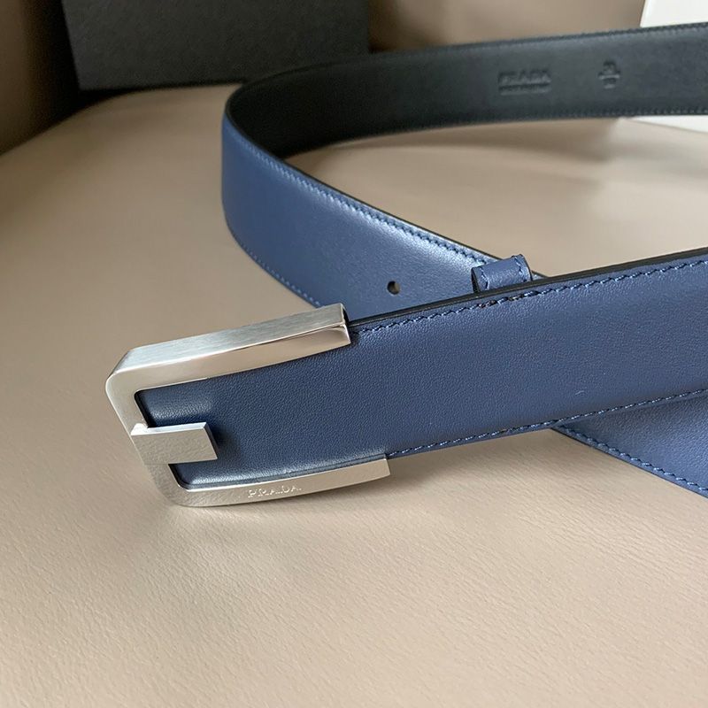 Prada Napa Leather Belt In Blue/Silver