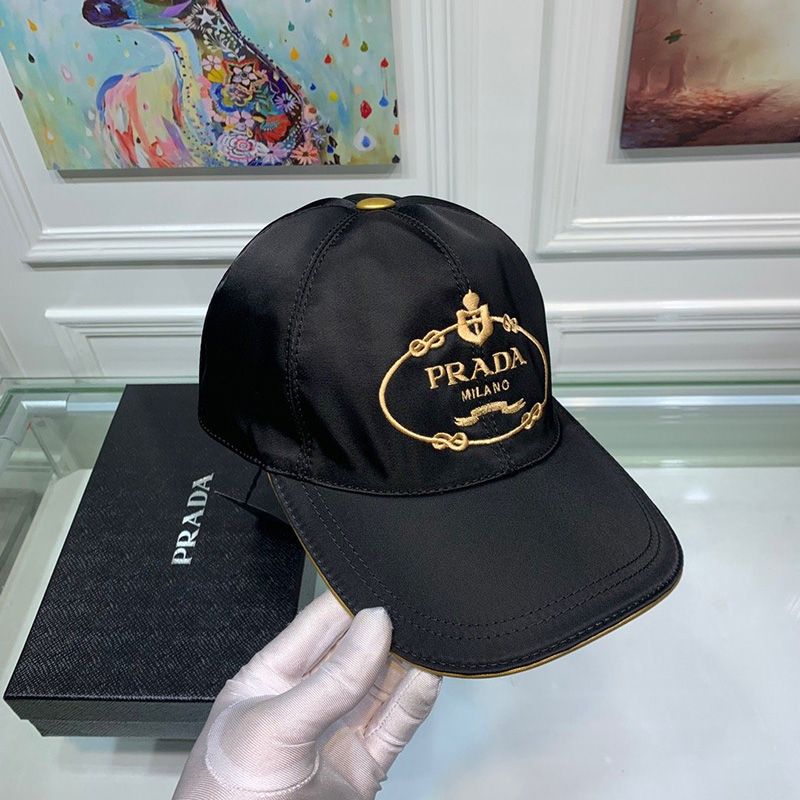 Prada Nylon Baseball Cap In Black