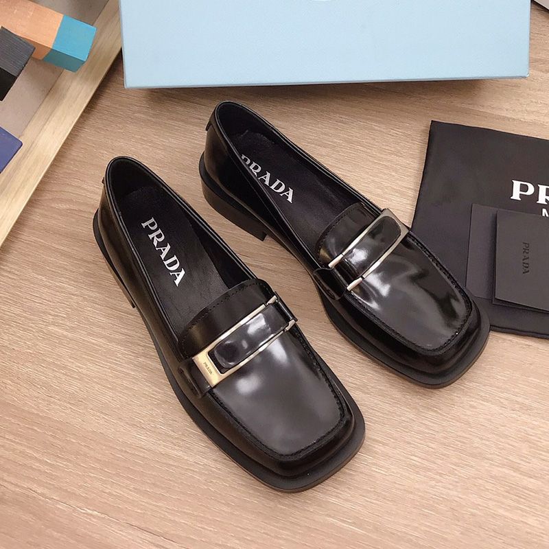 Prada Open Edge Bead Leather Slip-ons Women In Black