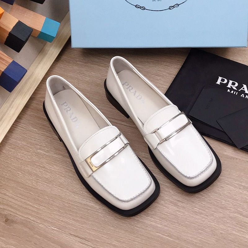 Prada Open Edge Bead Leather Slip-ons Women In White