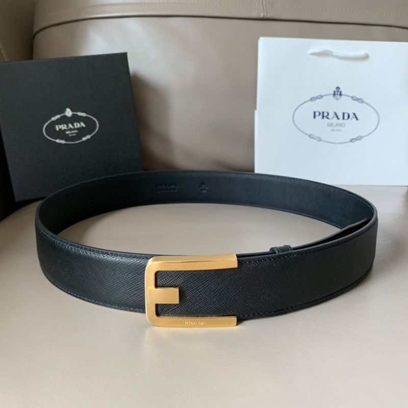 Prada 2CM105 Saffiano Leather Belt In Black/Gold