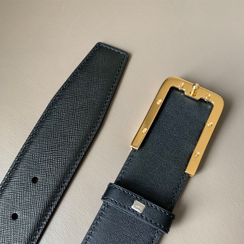 Prada 2CM105 Saffiano Leather Belt In Black/Gold