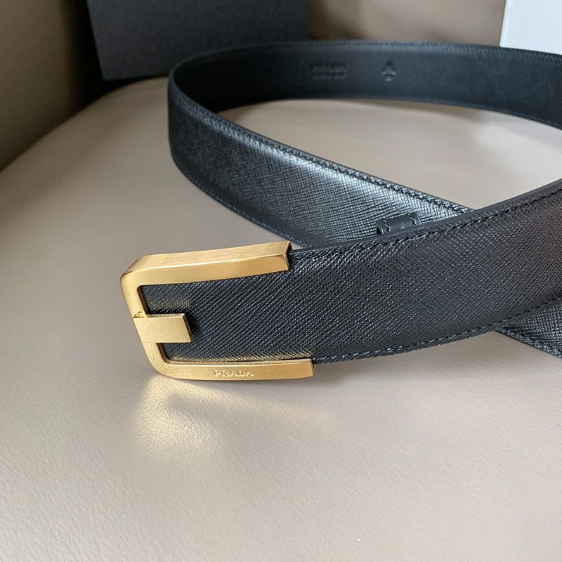 Prada 2CM105 Saffiano Leather Belt In Black/Gold