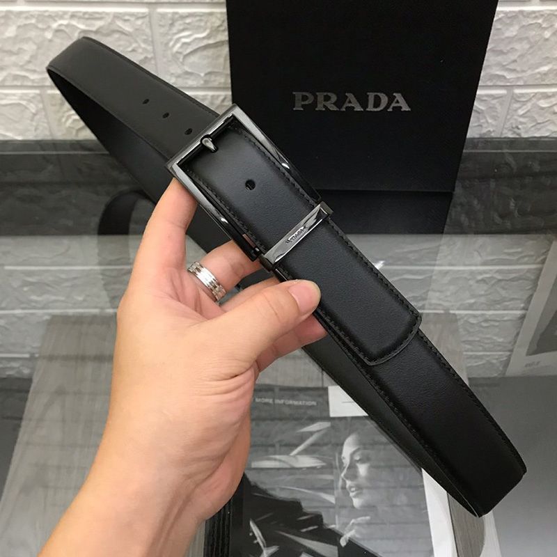 Prada Calf Leather Belt In Black