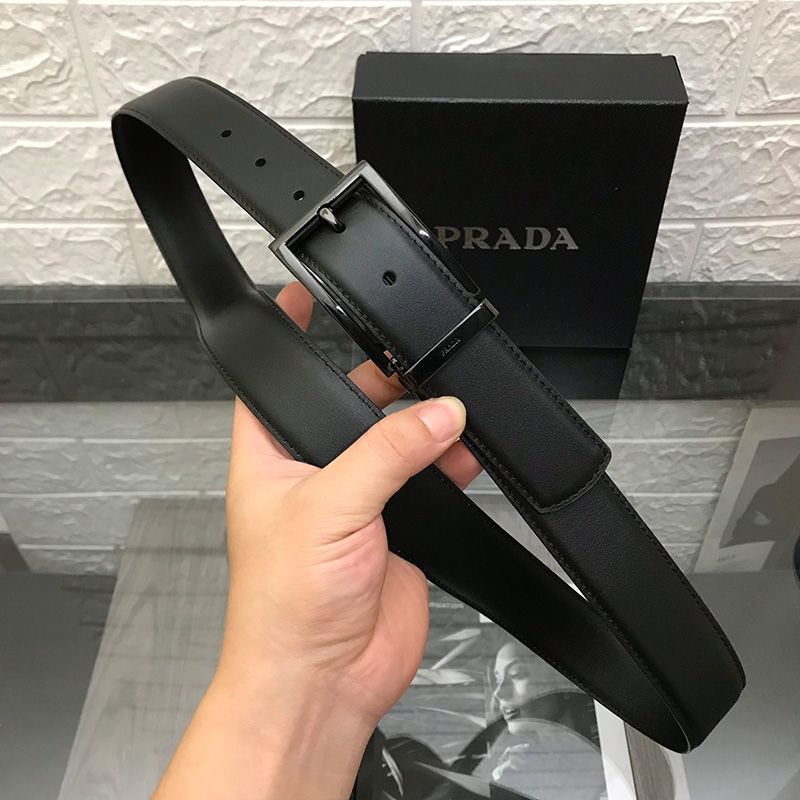 Prada Calf Leather Belt In Black