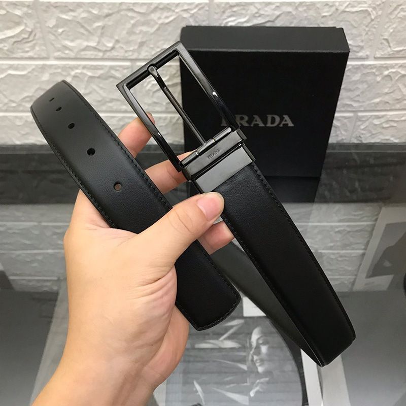 Prada Calf Leather Belt In Black