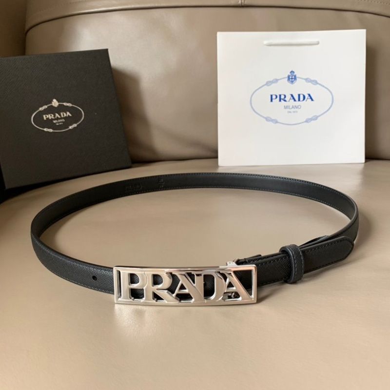 Prada Ladies Saffiano Leather Belt In Black/Silver