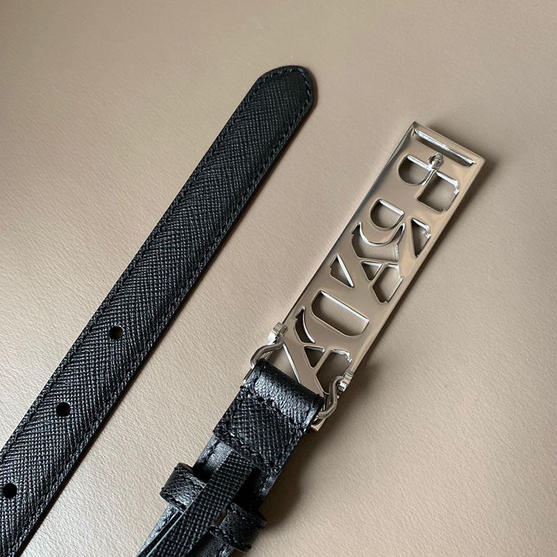 Prada Ladies Saffiano Leather Belt In Black/Silver