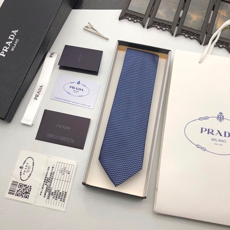 Prada Silk Tie In Navy Blue