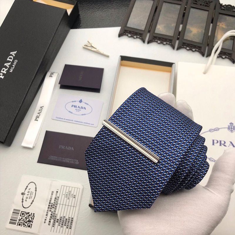 Prada Silk Tie In Navy Blue