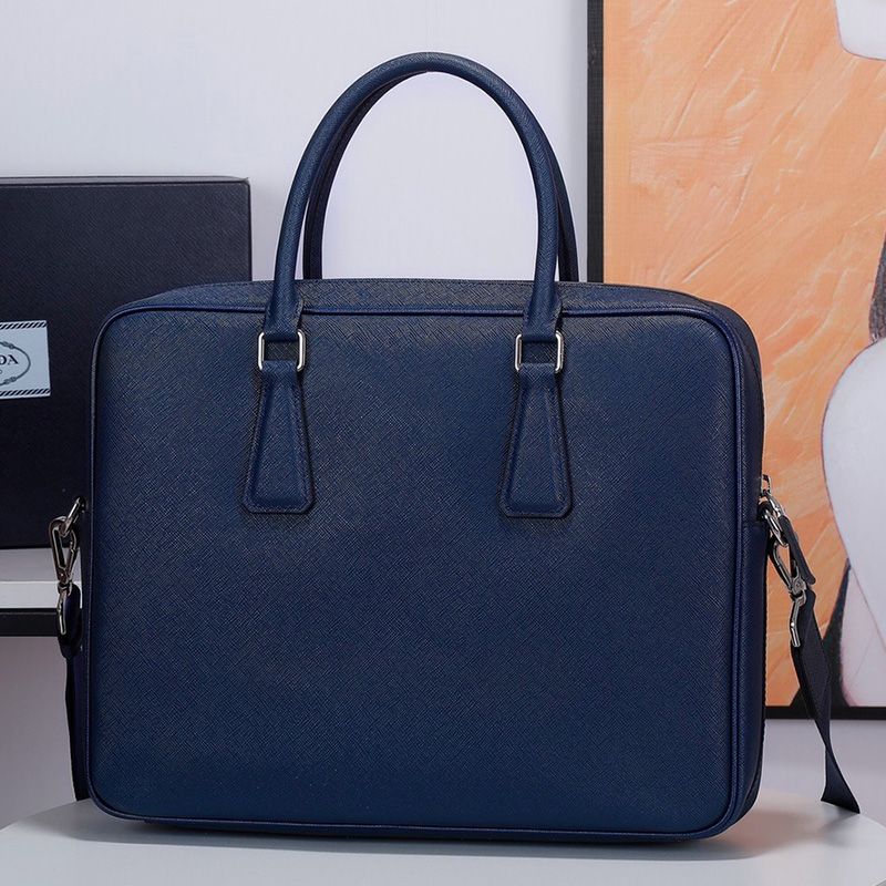 Prada VS363R Ribbon Saffiano Leather Briefcase In Dark Blue